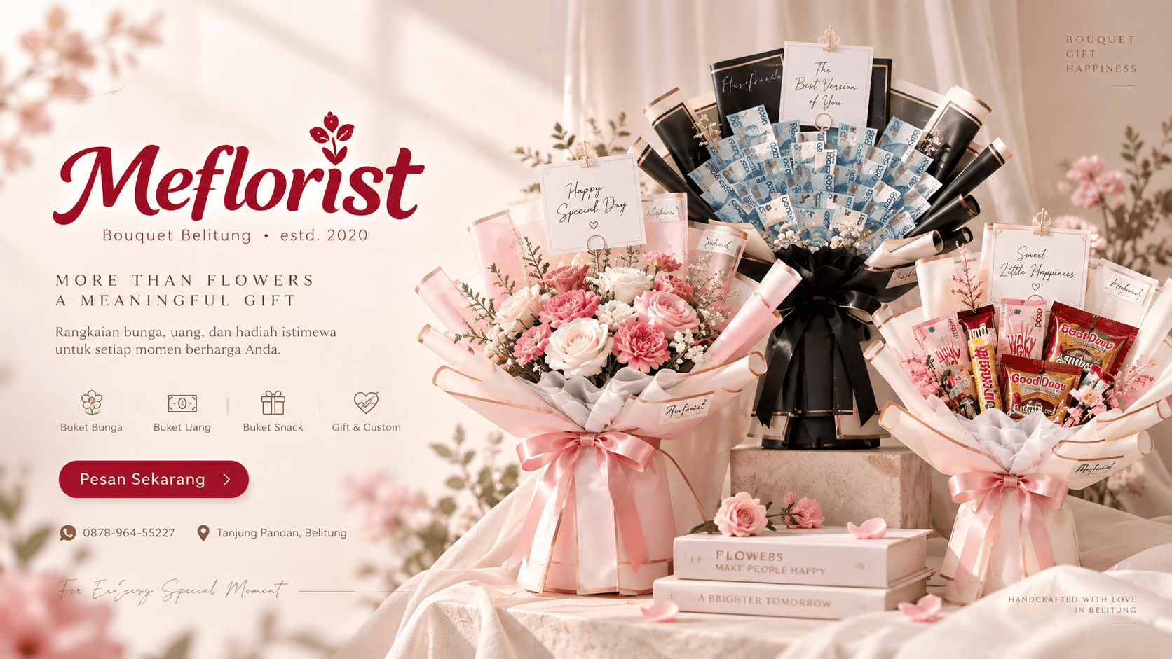 Koleksi buket bunga dan hadiah Meflorist di Belitung